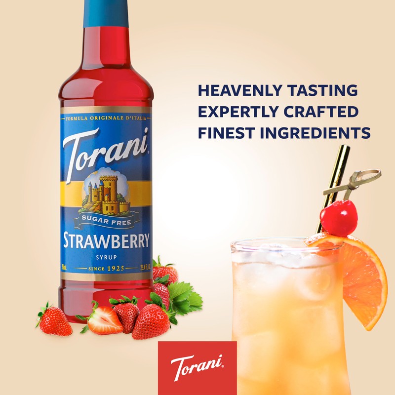 Torani Sugar Free Syrup, Strawberry, 25.4 Fl Oz, (Pack of