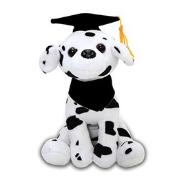 Plushland Cuddly Dog Toy, Customize Each Dog with Your School Logo on Its Black Bandana for Graduation Day (Graduation Dalmatian)