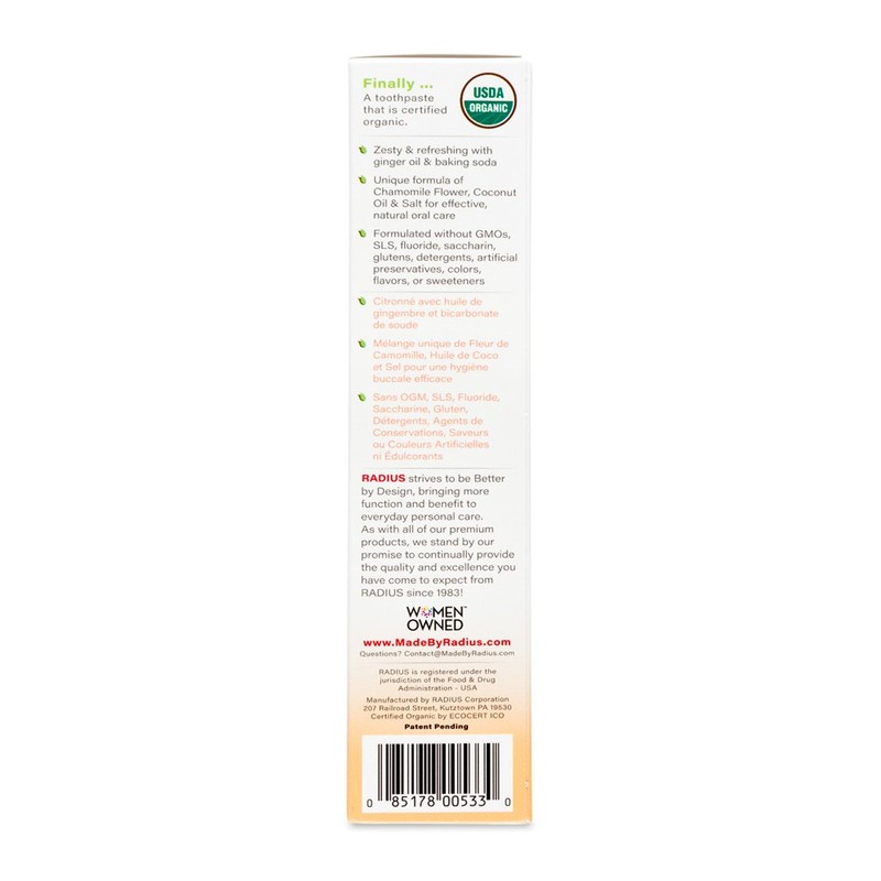 RADIUS - Organic Coconut Oil Toothpaste, USDA Organic Certified Naturally
