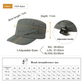 TOP-EX Men's Waterproof Army Hat - Foldable Brim Cadet Military Cap for Golf, Running, Outdoor Dad Baseball Ball Caps, Dark Grey XL XXL Extra Large Big Head Oversize