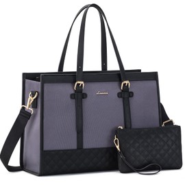 LOVEVOOK Laptop Bag for Women, 15.6 inch Canvas Tote, Large Capacity Work Bag with Clutch Purse, Computer Office Business Briefcase, Casual Handbag for Travel, College, Teacher, School