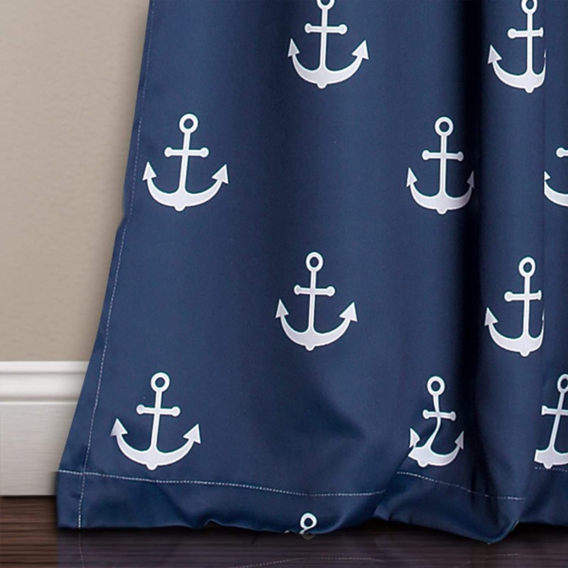 Lush Decor Darkening Window Curtain Set, Navy Anchor Print, 84"