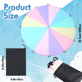 1 Pcs Kids Play Parachute 10 ft Rainbow Pastel Parachute Toy Tent Game for Children Gymnastics Cooperative Play and Outdoor Playground Activities