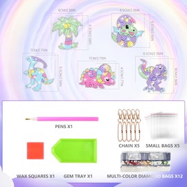 MATHARAGO Diamond Painting Kits - 5D Big Gems - Dinosaur Diamond Painting Keychains - Arts and Crafts for Kids Ages 6-8-12 - Diamond Art Keychains Stickers for Girls Gifts Party Ideas