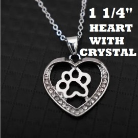 Fashion Jewelry PET PAW DOG CAT HEART LOVE CZ Pendant on 925 Plated Silver 18" Necklace GIFT BOX