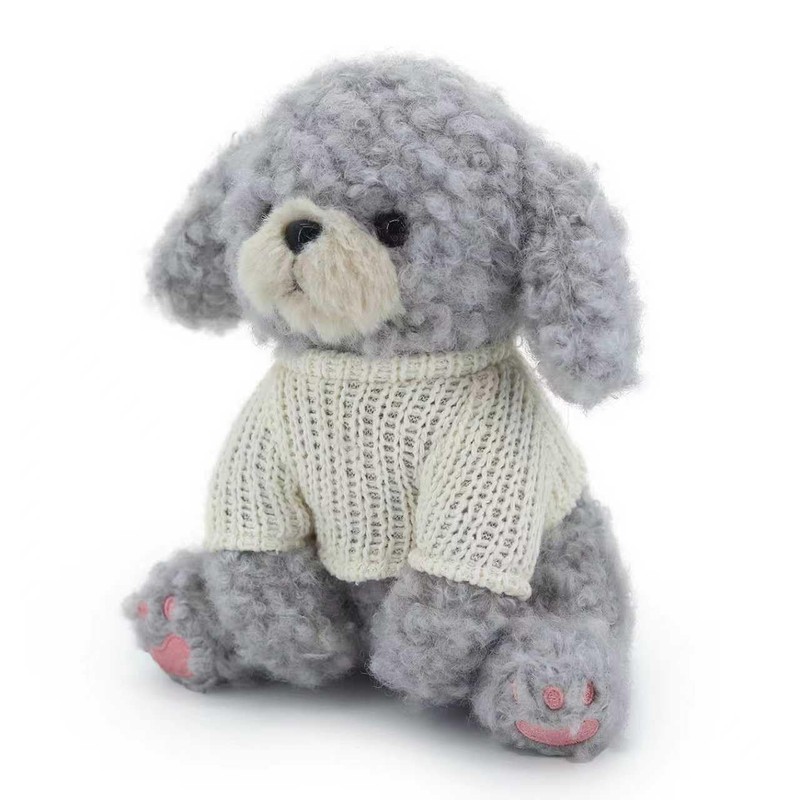 JamieCare 10'' Plush Dog Stuffed Animal with Knitted Sweater, Gray