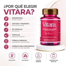 Vitara | Resveratrol, NAD+ y Magnesio | Anti-Fatiga & Relax, 60 Cápsulas, Sin Gluten. Suplemento Alimenticio (1 Frasco)