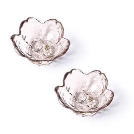Koythin 2-Piece Glass Jewelry Tray, Mini Ring Dish for Necklace Earring Bracelet, Cute Trinket Tray for Engagement Vanity Bathroom, Crystal Floral Aesthetic Room Decor for Women Girl Mom (Light Pink)