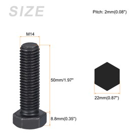 METALLIXITY Hex Bolts (M14-2x50mm) 3Pcs, 8.8 Grade Carbon Steel Fully Threaded Black Oxide, Coarse Thread UNC Hex Head Screw Bolt - for Furniture Repair