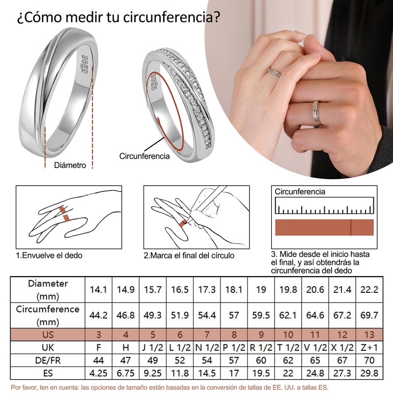 Meissa 2 Paar Ringe für Damen und Herren 925 Sterling