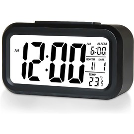 Digital Alarm Clock, Battery Opreated Clock for Bedsides, Travel Alarm Clock with Date Temperature, Backlight Display, Snooze, Beautiful Bedroom Decor, Black