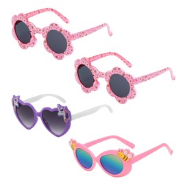 TUONYIS 4 Pieces Kids Sunglasses, Kids Glasses Sunglasses Girls, Round Flower Heart Shaped Cute Dress up Glasses, Children UV 400 Protection for Girls Boys (Pink, Purple)