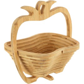 GMMH Bamboo Folding Fruit Basket Fruit Bowl Decorative Folding Apple Motif