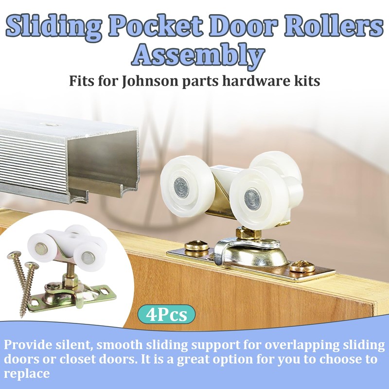 4Pcs Sliding Pocket Door Rollers Assembly for Johnson Part Hardware