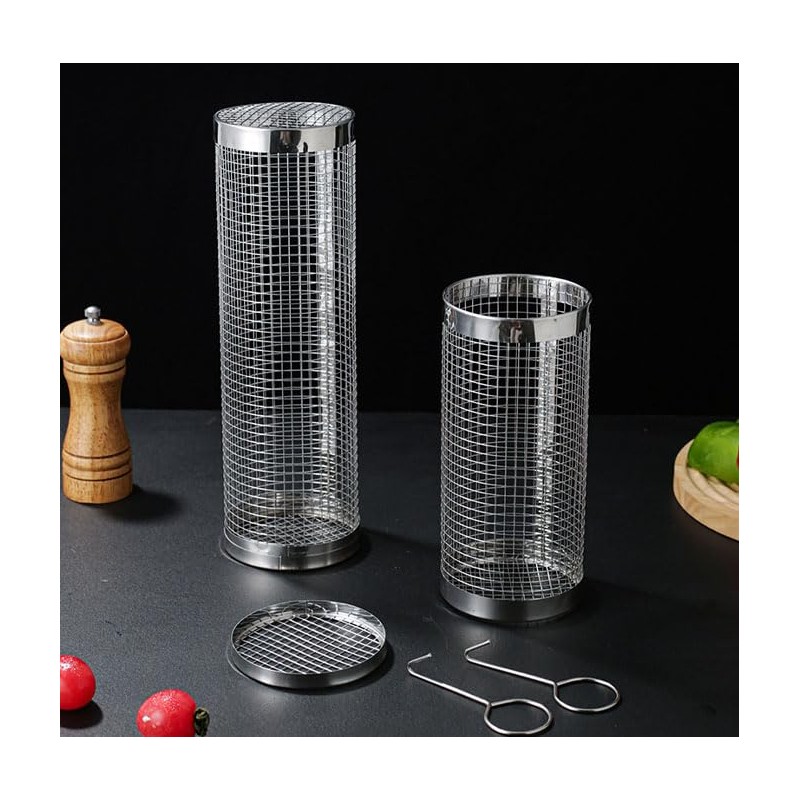 2 PCS Rolling Grill Baskets, 304 Stainless Steel Rolling Grilling
