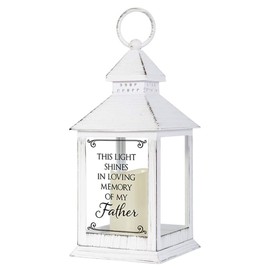 Distressed White Memorial Lantern with Flameless Candle (Father)