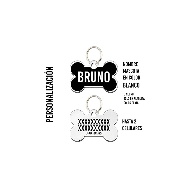 JULIA AND BRUNO Placa de Identificación para Perro con Personalización