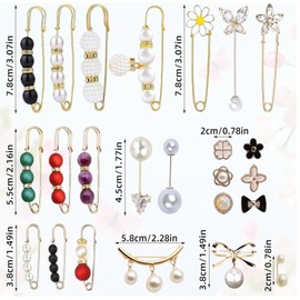 LimCryspp 42 Pieces Of Multi-Color Sweater Shawl Pins, Artificial Pearl Brooches, Decorative Safety Pins, Fashionable Cover Buttons, Sweater Shawl Pins, Women's Clothing Decoration Accessories