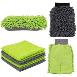 ZOLLNER 7-TLG. Autopflegeset, 1 Chenille Schwamm, 2 Waschhandschuhe, 4 Tücher