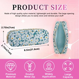 Iqimott - Mini bolsa de maquillaje floral de nailon, bonita bolsa de cosméticos pequeña, impermeable, con cierre, bolsa de viaje, Margarita verde, Delgado, Moda