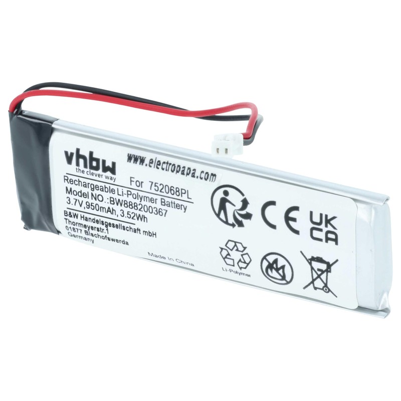 vhbw batteria sostituisce Midland 752068PL per auricolari cuffie wireless (950mAh,