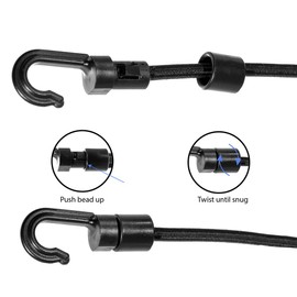 Paracord planet Bungee Cord Shock Cord Black Hook for 1/4 & 3/16 Inches Diameter Rope, Open Hooks Hard Plastic for Kayaks, Auto, Truck Cargo, Boats (25 PCS)