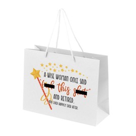 Retirement Gift Bags for Women - Gift Bag for Retirement Presents, Retiring Leaving Gifts, Funny Designs - Rope Handles - White Bags with Rope Handles Recyclable - Wise Woman - L