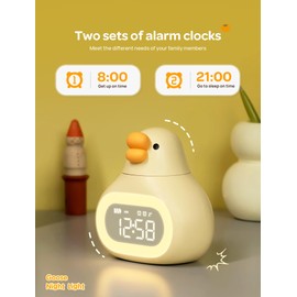 MASHI - Reloj despertador de ganso con luz nocturna, reloj de despertador para niños, linda luz nocturna de ganso, repetición, reloj de entrenamiento para dormir para niños, niñas, adolescentes