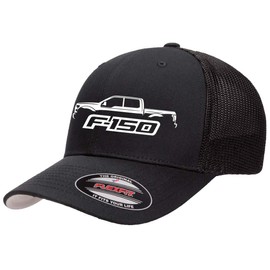 2015-20 Ford F150 Pickup Truck Outline Design Flexfit Trucker Mesh Fitted Cap Black