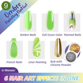 U-Shinein Ombre Gel Nail Polish,Spring Summer Colorful Painting Nail Gel for Ombre Nails Aura Nails, French Manicure Diy Nail Art#09 Green
