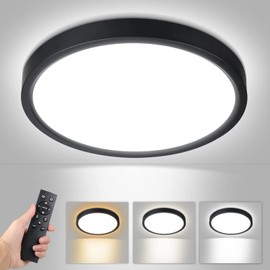 Smanu LED Ceiling Light Dimmable with Remote Control, 24 W 2200 LM, 3000 K - 6000 K Adjustable Flat Ceiling Light Panel Round for Bathroom, Bedroom, Living Room, Kitchen, Basement, Balcony, Diameter 30 cm, Black