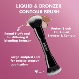 Bueart Design Juego de brochas Complexion Duo Brush y pinceles para maquillaje de contorno líquido y bronceador con cerdas densas ultrasuaves de doble punta para base, crema líquida y corrector, vegan