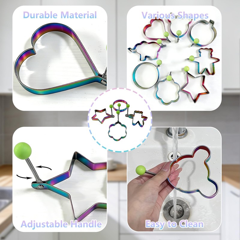 Slomg Rainbow Set Fried Egg Rings Molds Non Stick for