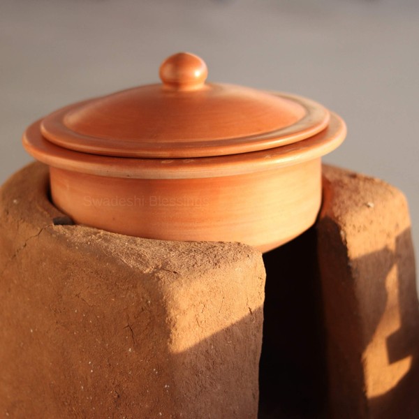 Swadeshi Blessings Exclusive Range Unglazed Clay Handi/Earthen Kadai/Mitti Bhagona/Terracotta Pot