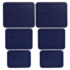 Pyrex (2) 7212-PC 11-Cup, (2) 7211-PC 6-Cup, and (2) 7210-PC 3-Cup Blue Plastic Storage Lids, Made in the USA