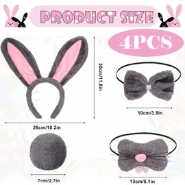 Ptenzor Easter Bunny Costume Set for Women, Plush Rabbit Ears Headband, Bowtie, Nose, Tail, Easter Parties & Cosplay Dress-Up