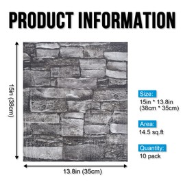 Sodeno 3D Wall Panels 14.5 sq.feet Coverage Peel and Stick Foam 3D Brick Wallpaper Peel and Stick Black Faux Stone Wall Panel Self-Adhesive Wallpaper (10PCS Black rock)