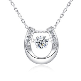925 Sterling Silver April Birthstone Horse Necklace - Dacing Horseshoe Cute U Pendant Necklaces for Women