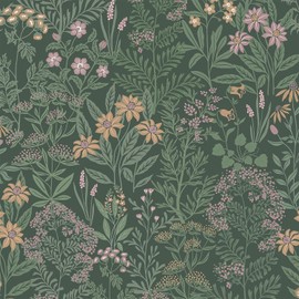 Safiyya Green Floral Peel and Stick Wallpaper Boho Vintage Contact Paper Botanical Farmhouse Wall Paper Removable Self Adhesive Wallpaper for Bathroom and Bedroom 17.3" x 78.7"