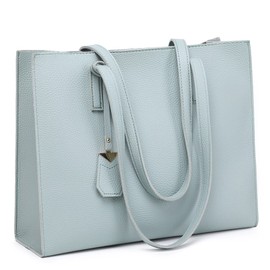 MORGLOVE Women's Tote Bag Large Handbag Soft Leather Simple Shoulder Bag with Zipper for School Work Leisure (A-Light Blue)