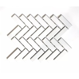 SquarefeetDepot 1x3 White Shiny Herringbone Ceramic Mosaic Dot Mount Wall Floor Tile (BOX OF 5)