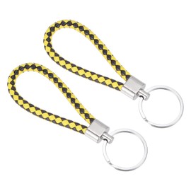 PATIKIL Braided Leather Keychain, 2 Pack PU Key Ring Woven Decoration Lanyard Strap for Bag Wallet, Black Yellow