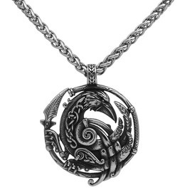 Fantasy Forge Jewelry Viking Raven Necklace Stainless Steel Norse Hawk Falcon Pendant with Chain Mens Womens