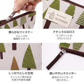 fogman Cosmetic Pouch, Cute, Lightweight, Stylish, Compact, Natural, Animal, Gusset, 2.6 inches (6.5 cm), plain wood