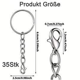 Nurila Pack of 35 key rings, key rings (25 mm bezel + 4 link chain + 12 mm lobster clasp), key rings DIY for keys, crafts, DIY, jewellery making, keys