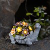 Elegondrar Garden Turtle Statue with Flowers and LED Lights, Outdoor