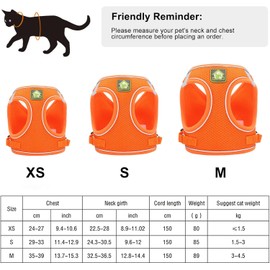 Arnés para Gatos a Prueba de roturas con Correa para Gatos, Ajustable, Reflectante, Juego de vajilla con Correa, Color Naranja para Gatos, Incluye