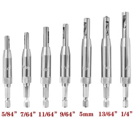 Hinge Drill Set, 8 Pieces, Self-Centring Drill Set, Centring Drill, Hinge Drill, Positioned Pilot Hole Wood, for Hinges Drawer Guides 7 Sizes with 1 Hexagonal Wrench