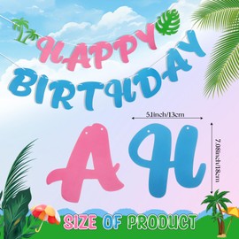 TaoBary Pink Blue Cartoon Happy Birthday Banner Cartoon Tropical Luau Birthday Party Decorations Light Blue Pink Cute Girls Boy Party Supplies for Kids Wall Hanging Baby Shower