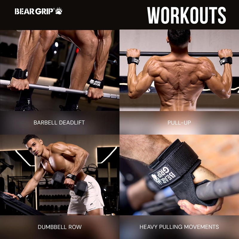 BEAR GRIP Multi Grip Straps/Hooks, Premium Heavy duty weight lifting